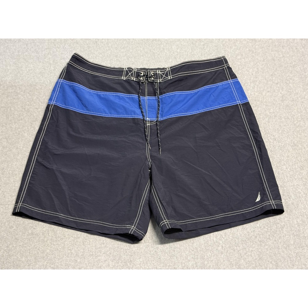 Nautica Swim Trunks Mens‎ 2XL Blue Colorblock Mesh Lined Board Shorts Drawstring